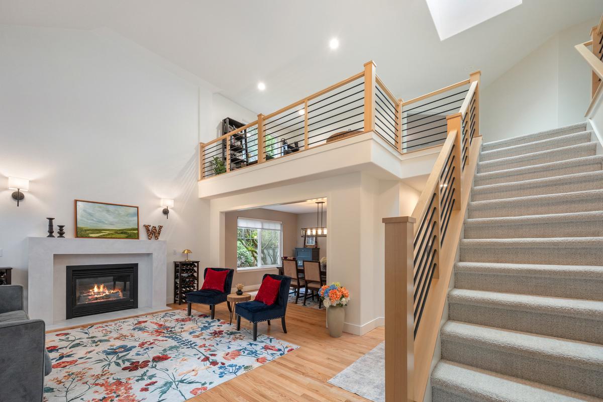 Remodeled luxury home exterior in Olympia with modern upgrades and custom architectural details